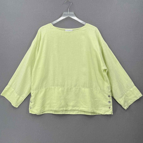 bryn Walker Tops - BRYN WALKER Linen Artist Shirt Womens Medium Light Lime Green Boat Neck Resort